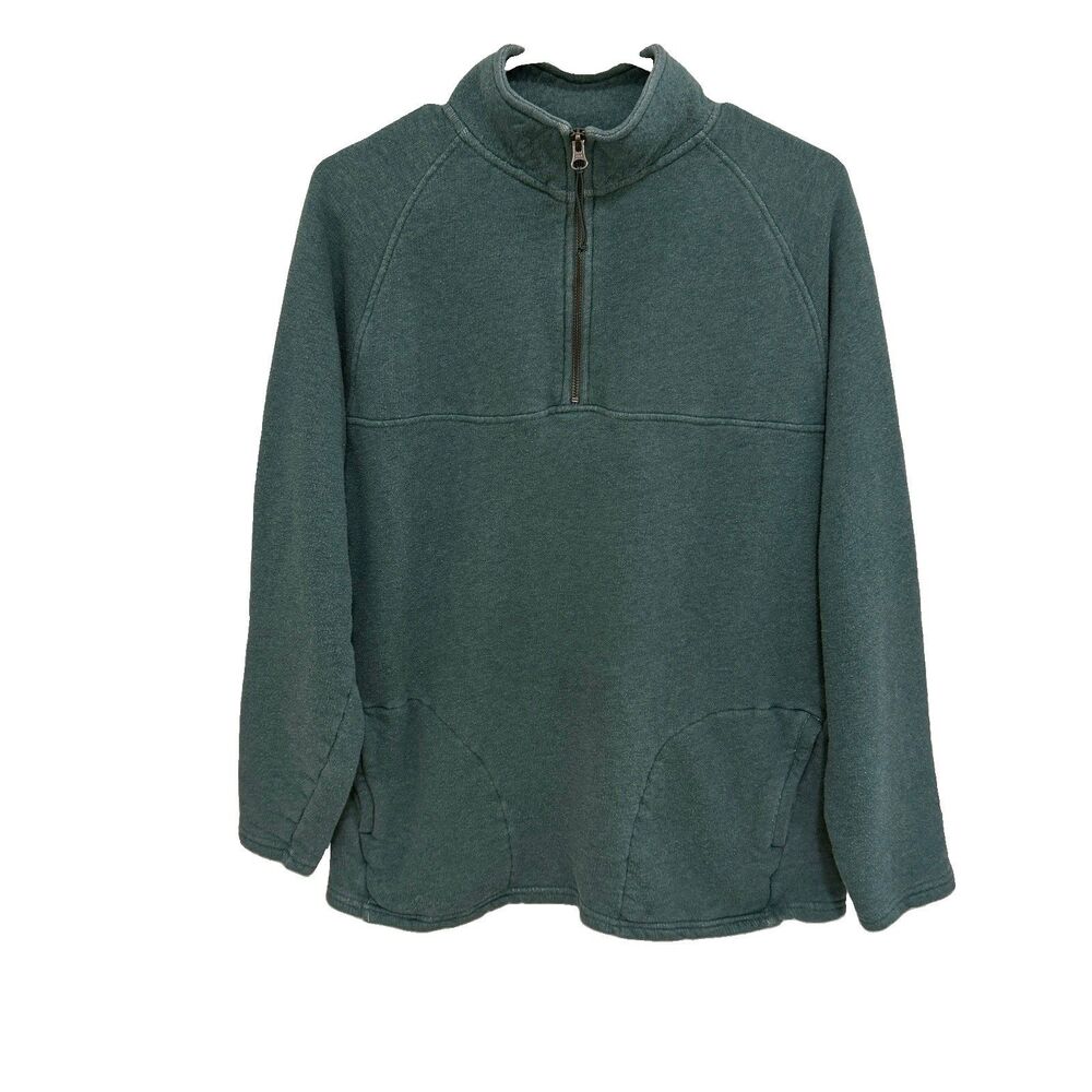 PACT Organic Cotton Teal Quarter Zip Sweatshirt Women L Large Pockets